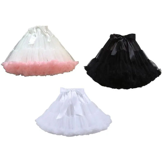 Women Lolita Cosplay Petticoat Puffy Layered Ballet Tutu Skirt Bow Underskirt